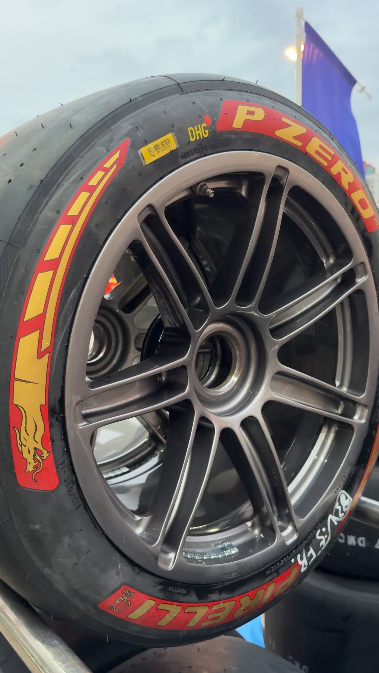 Instagram post by @fia.official for Pirelli. Caption reads: In the sign of red we developed a dedicated tyre....