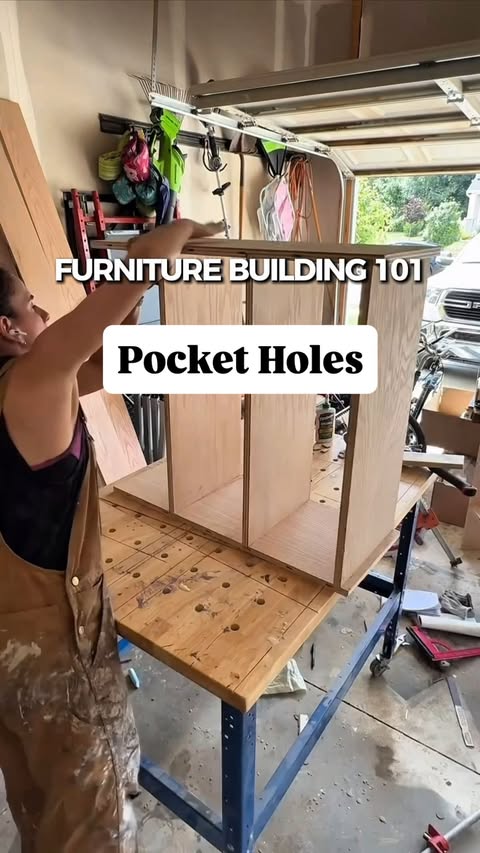 Instagram post by @builtbybecdesigns for Kreg Tool. Caption reads: Comment “pocket hole” for everything you need to....