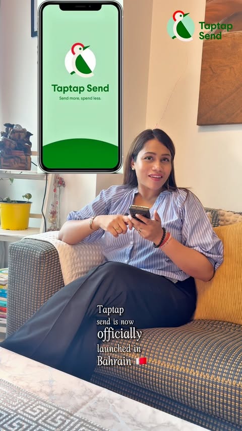 Instagram post by @surbhiblogs.bh for Taptap Send. Caption reads: [...] just got simpler! 🇧🇭➡️🇮🇳 With Taptap....