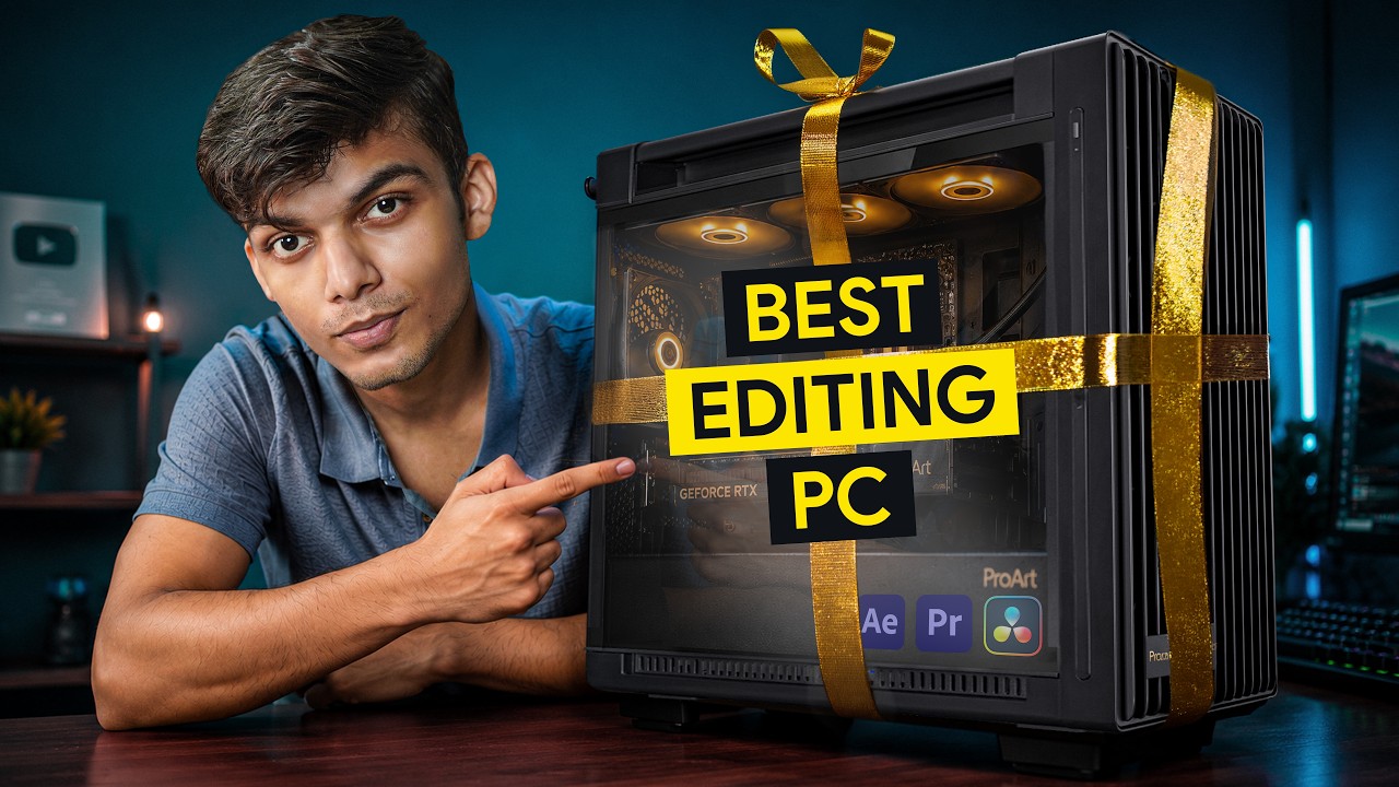 YouTube post by @asheeshit for NVIDIA GeForce Russia. Caption reads: NVIDIA Sent Me the BEST Video Editing PC! 🔥.