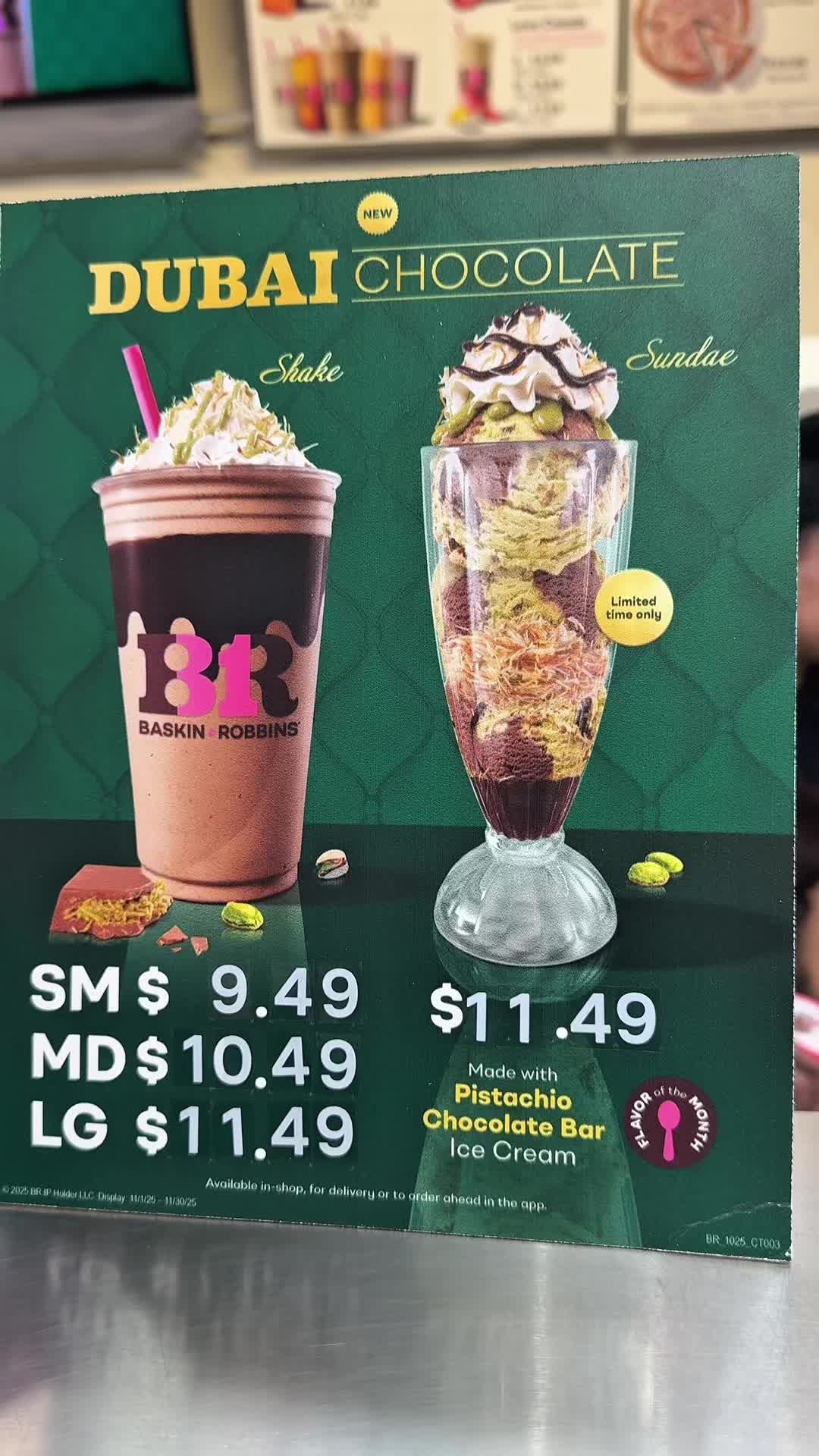 TikTok post by @jtkravingzz for Baskin-Robbins. Caption reads: @BaskinRobbinsUS I’m OBSESSED!#dubaichocolate....