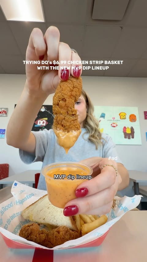 Instagram post by @haleyyhanson for Dairy Queen. Caption reads: [...] Basket with the NEW MVP Dip Lineup at....