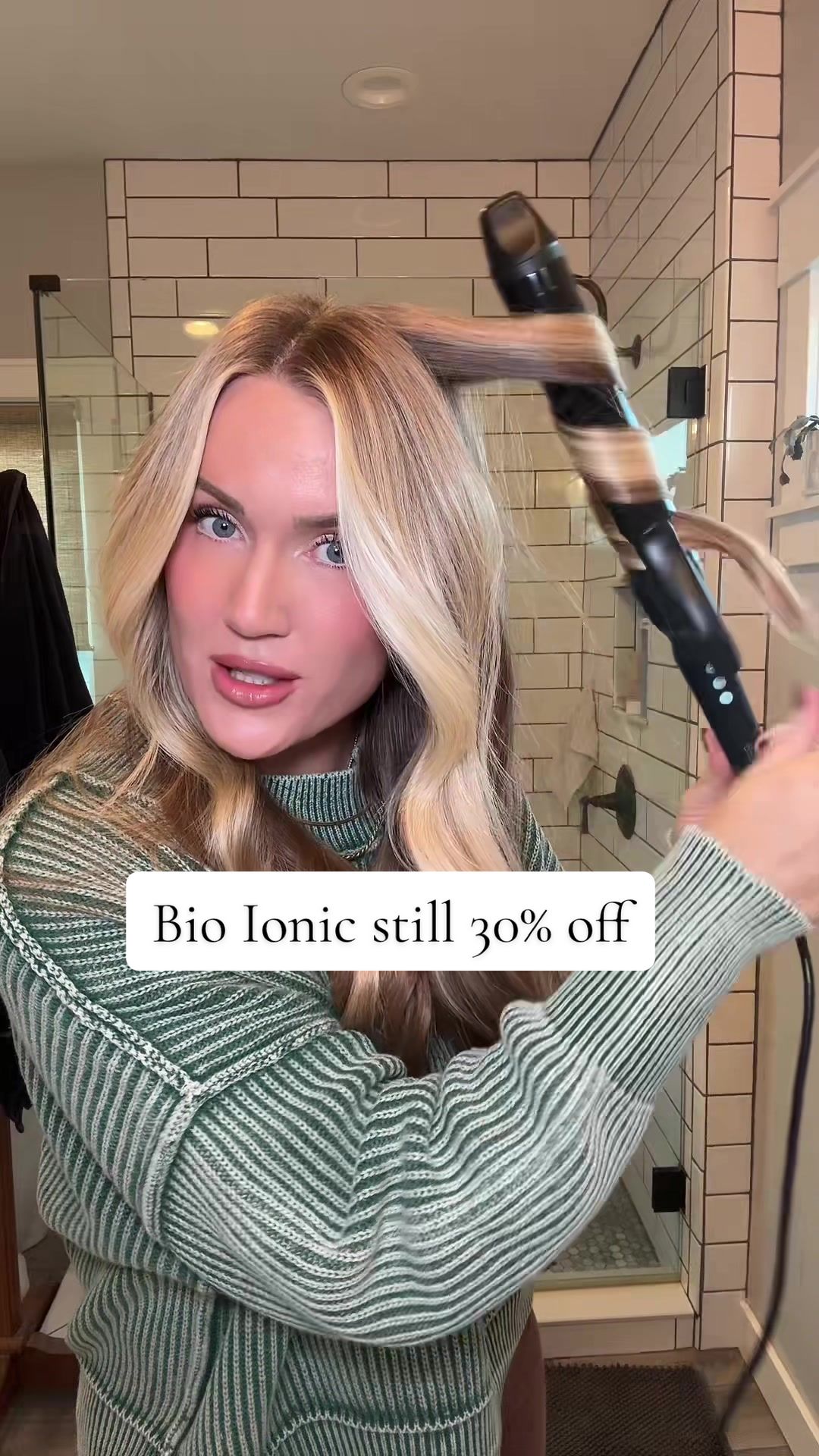 TikTok post by @justanotherrach for Bio Ionic. Caption reads: [...] #curlingiron #bioionic @Bio Ionic.