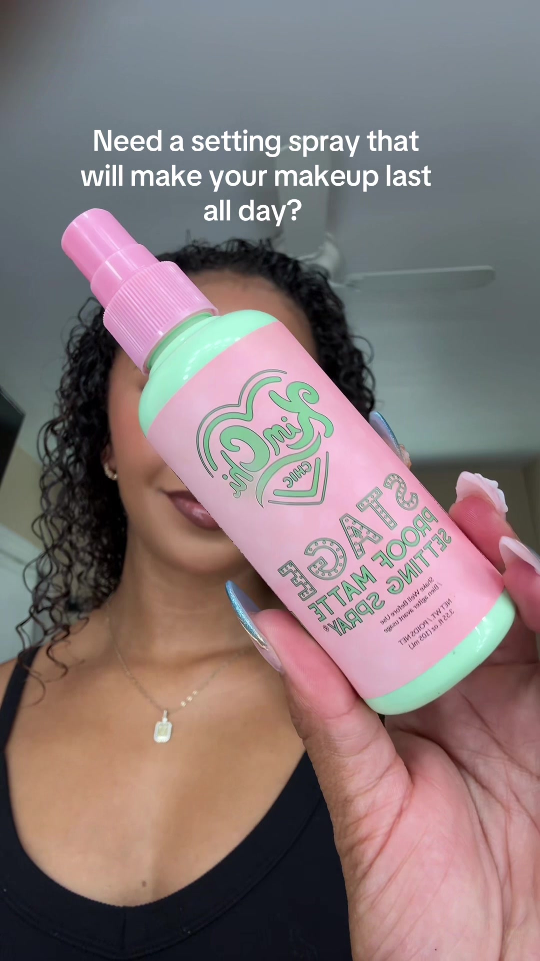 TikTok post by @itsmaliyah for KimChi Chic Beauty. Caption reads: [...] this locks the makeup in ALL day @KimChi....