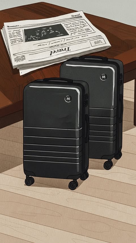 Instagram post by @mrderrickbrownie for Monos. Caption reads: One week trip, one set of luggage @monostravel.....