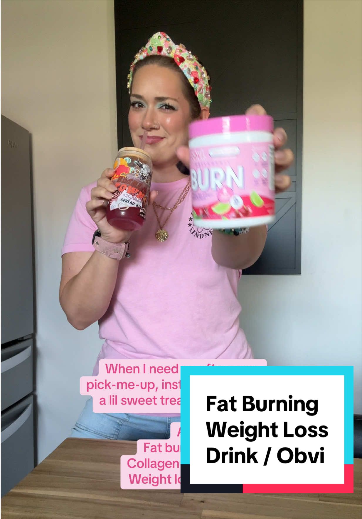 TikTok post by @getlivbeauty for Obvi. Caption reads: [...] go of all my extra fat! 😂 Thankfully @Obvi....