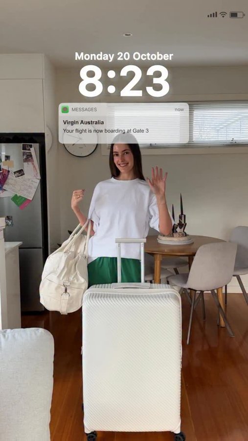 Instagram post by @joannafleming for Country Road. Caption reads: Melbourne ✈️ Mooloolaba accompanied by my trusty....