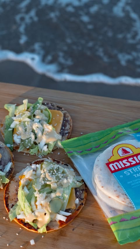 Instagram post by @jesscruizn.aus for Mission Foods. Caption reads: [...] smashed cheeseburger tacos made with....