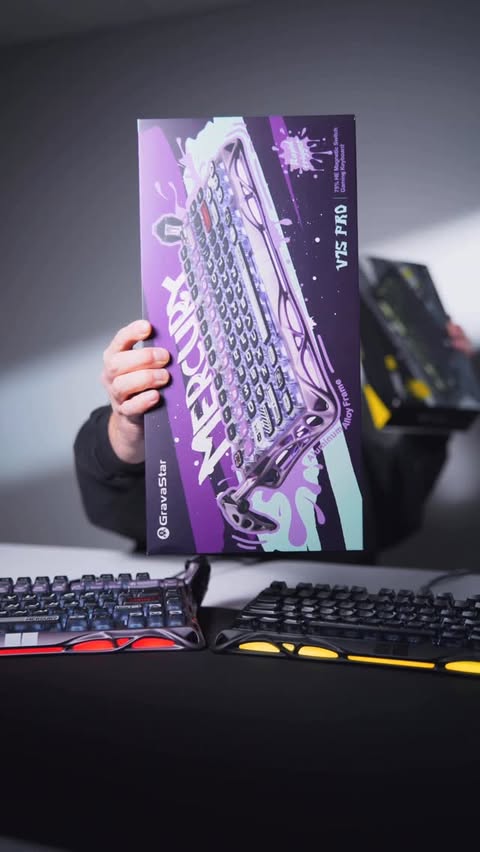 Instagram post by @ogrobbytv for GravaStar. Caption reads: Who needs a new keyboard? @gravastar #keyboard #pc....