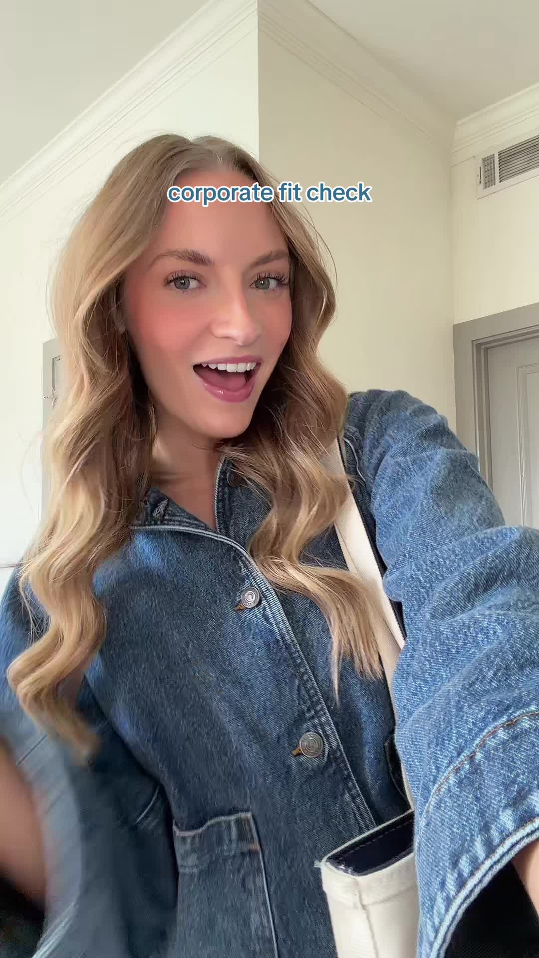 TikTok post by @jaidynlynzee for Abercrombie & Fitch. Caption reads: Tuesday corporate ootd! 💼🌟 this @FRAME BRAND....