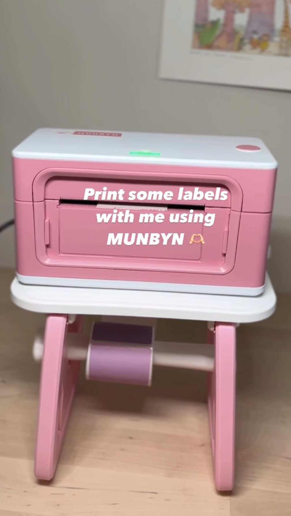 Instagram post by @sambrosis.crochet for Munbyn. Caption reads: MUNBYN 941B inkless label printer by [...].