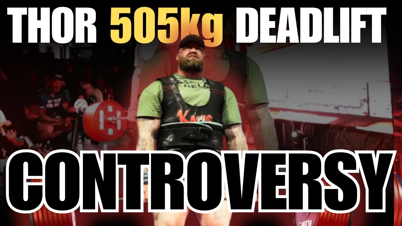 YouTube post by @mitchellhooperstrongman for Reign Body Fuel. Caption reads: THOR Deadlifts 505kg | My Thoughts.