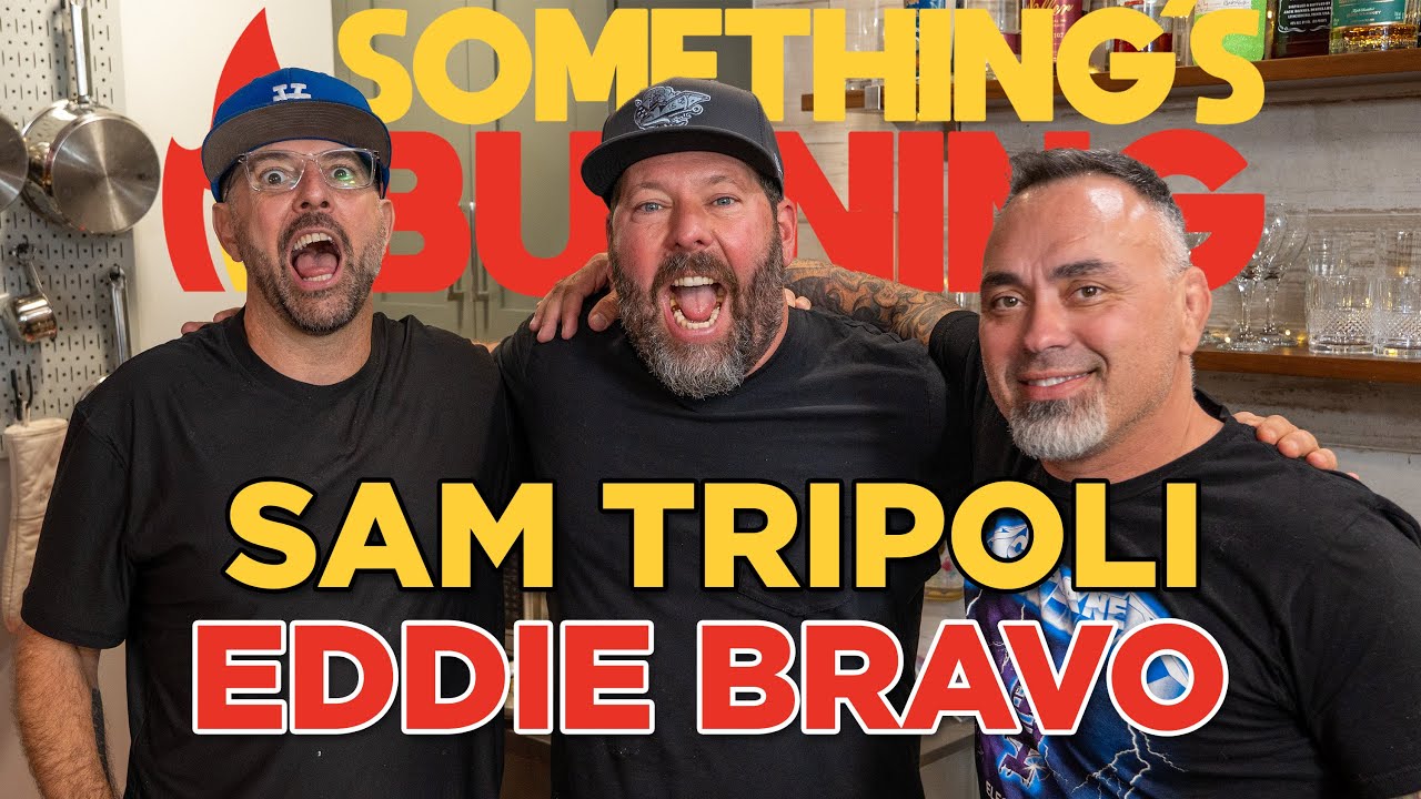 YouTube post by @bertkreischer for Made In Cookware. Caption reads: Something’s Burning S2 E07: Sam Tripoli and Eddie....