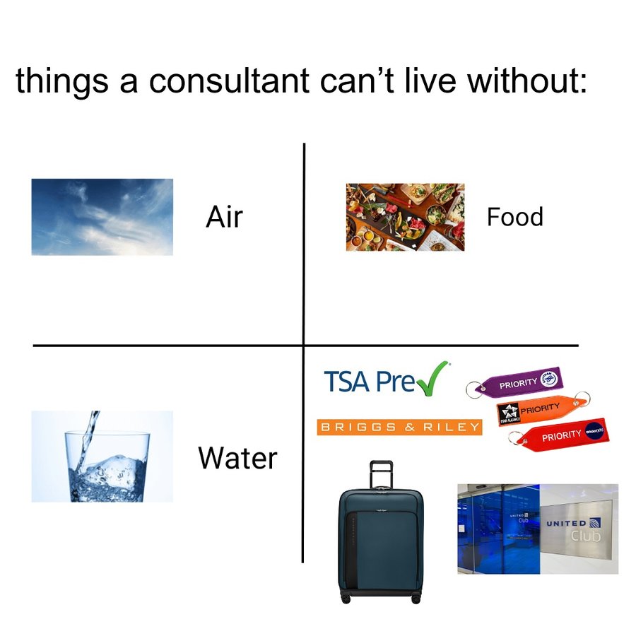 Instagram post by @consultinghumor for Briggs & Riley. Caption reads: #ad i only trust three things in life: Excel,....