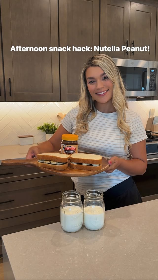 Instagram post by @realtwinstwotwins for Nutella. Caption reads: #ad @nutella I’m a mom of 7 and every day around 3....