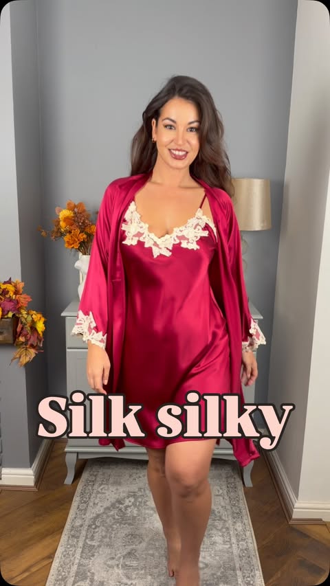 Instagram post by @styledby.karin for SilkSilky. Caption reads: [...] in nightwear… this wine silk set from....