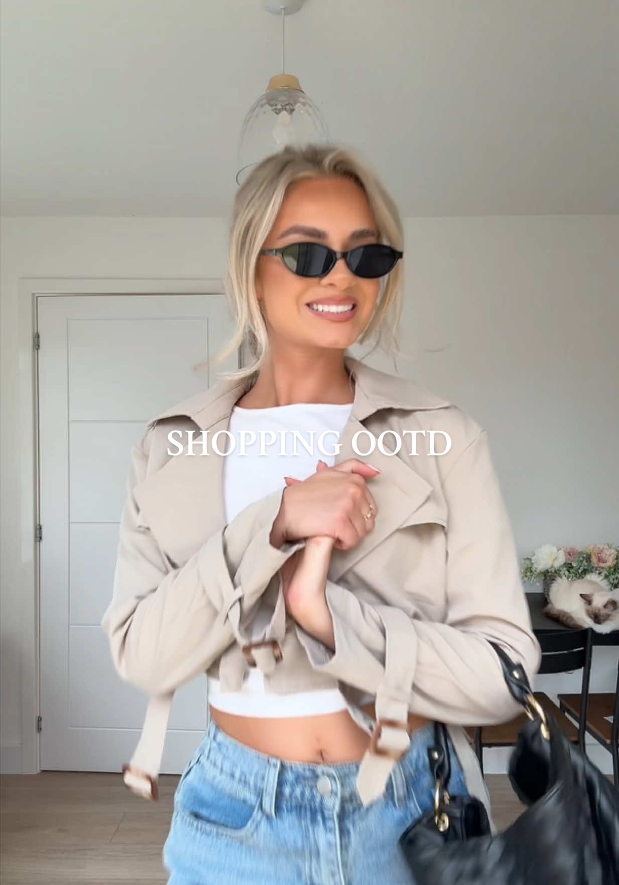 TikTok post by @ruthyoungx for Princess Polly. Caption reads: (trench + jeans are linked, top is @Pull&Bear....