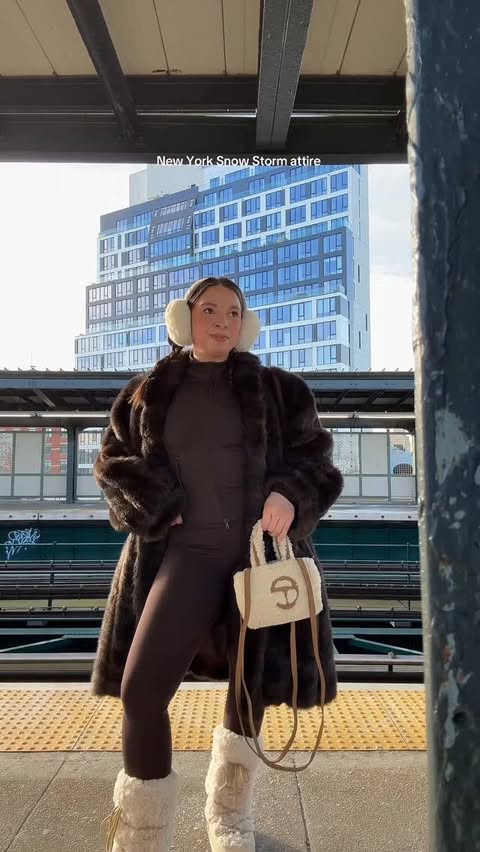 Instagram post by @_celestemunoz for JustFab. Caption reads: [...] New York snow ❄️🚕
.
.
.
.
#justfabpartner....