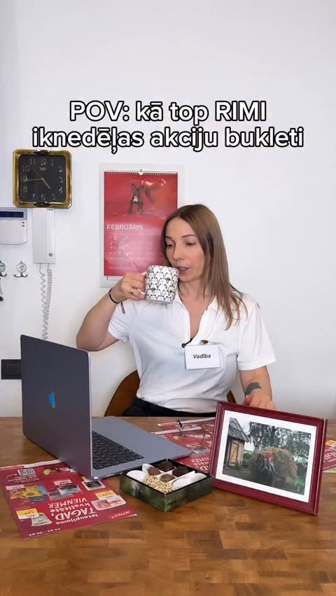 Instagram post by @sendijago for Rimi Latvija. Caption reads: @rimi.latvija darbs nav grūts, bet atbildīgs! ♥️....