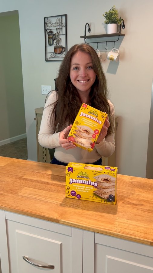 Instagram post by @kristina_vega_ for SunButter. Caption reads: @sunbutter SunButter Jammies have arrived at....