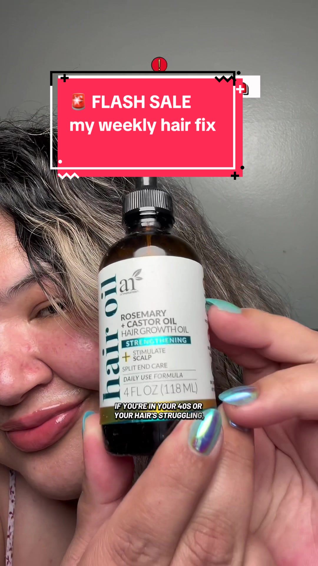 TikTok post by @janettemarruf for artnaturals. Caption reads: [...] #healthyscalp #hairgrowthoil @artnaturals.