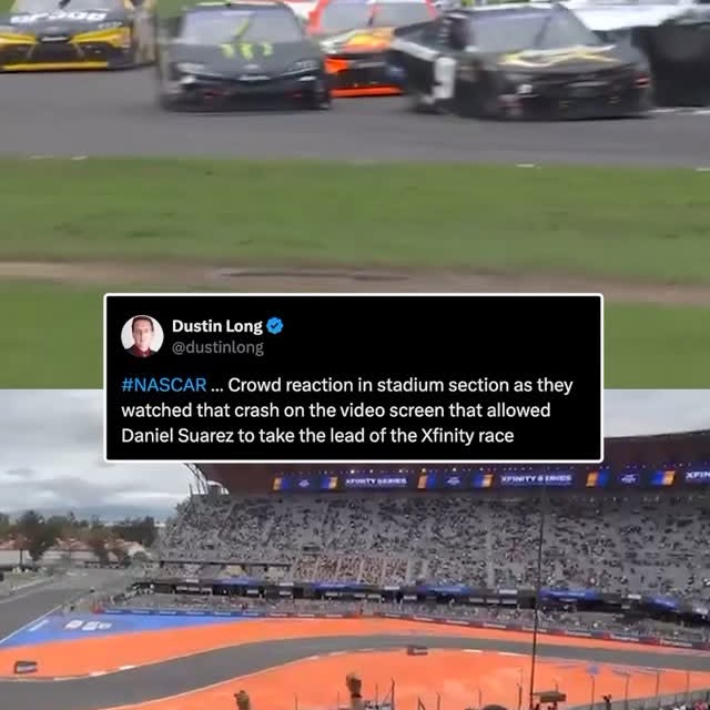 Instagram post by @nascaronnbc for Xfinity. Caption reads: The crowd went WILD watching Daniel Suarez take....