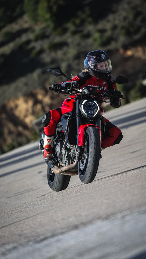 Instagram post by @sabina.ducatista for Ducati. Caption reads: 🎥 The new Ducati Monster I M LEGEND Málaga gave....