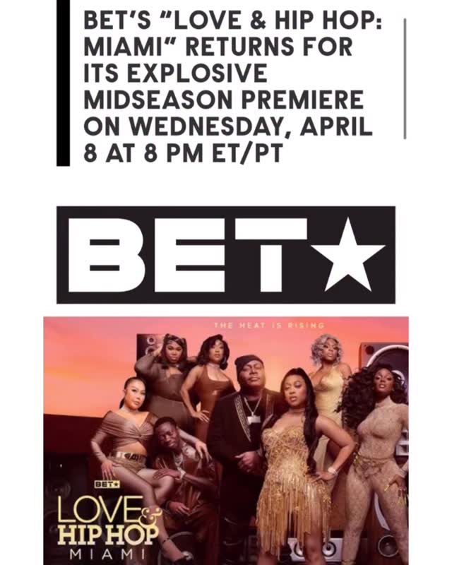 Instagram post by @iamshayjohnson for BET Networks. Caption reads: #LoveHipHopMiami April 8th 😎😉#BET @bet.