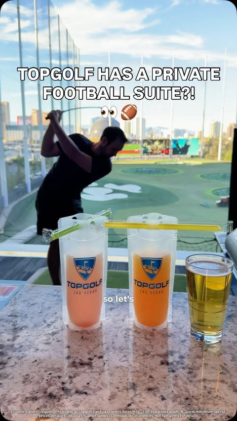 Instagram post by @vegasbrunchboys for Topgolf. Caption reads: [...] Vegas just got a serious upgrade 🏈⛳️....