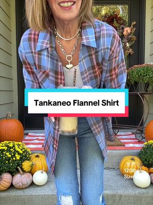 TikTok post by @pattijaustin1224 for Tankaneo. Caption reads: [...] #flanneloutfit #falloutfits @Tankaneo....