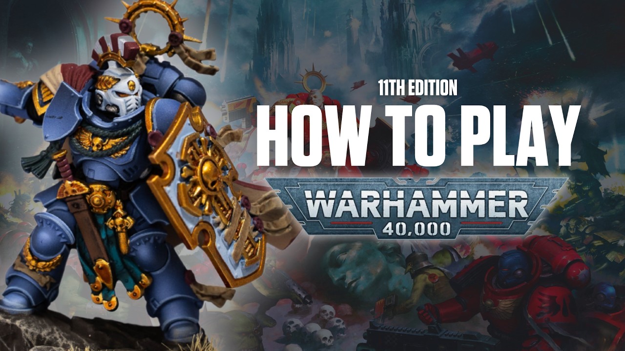 YouTube post by @VanguardTactics for Envato Elements. Caption reads: How To Play Warhammer 40K 11th Edition | Full....