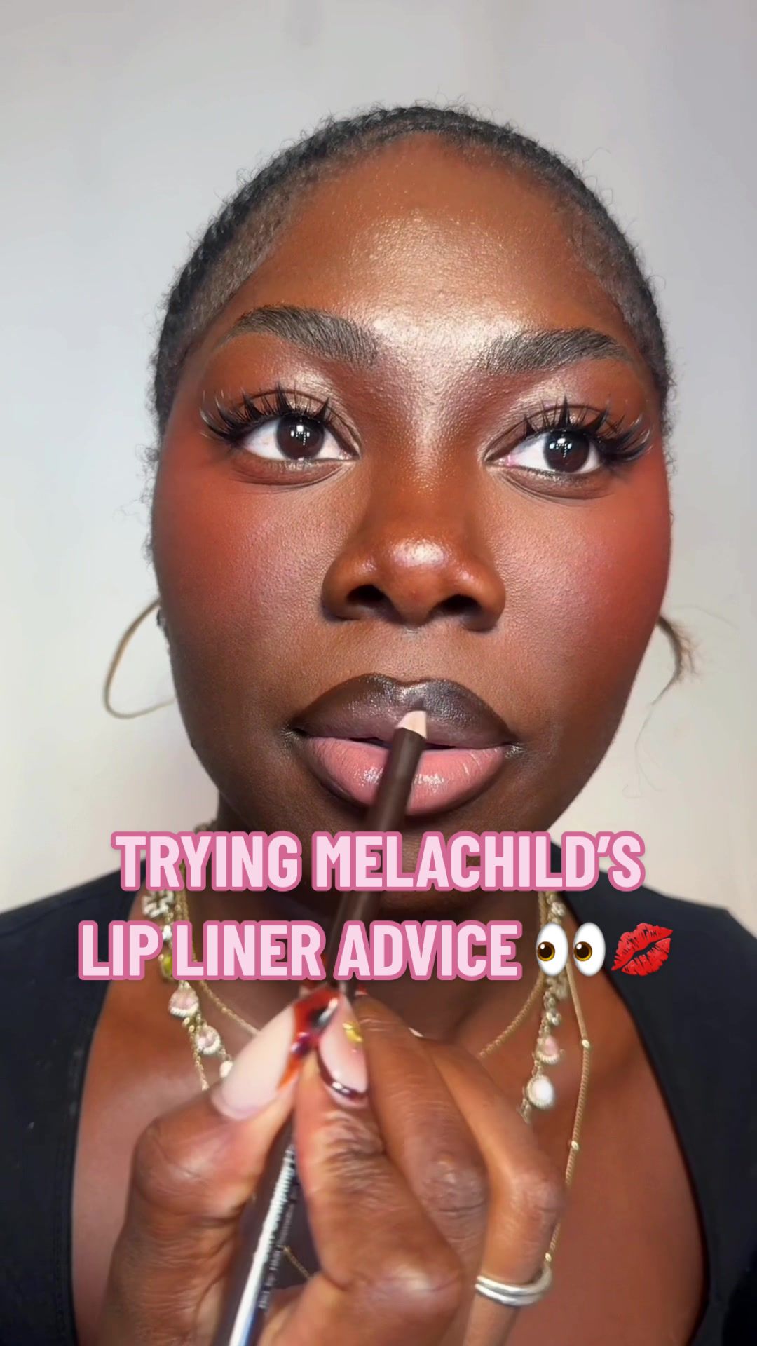 TikTok post by @itsurgrlaisha_ for HNB Cosmetics. Caption reads: #stitch with @MELA🎀  @MELA🎀 has spoken… testing....