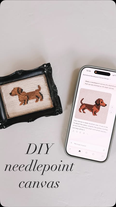 Instagram post by @kellyinthecity for Microsoft. Caption reads: [...] into a needlepoint canvas using....