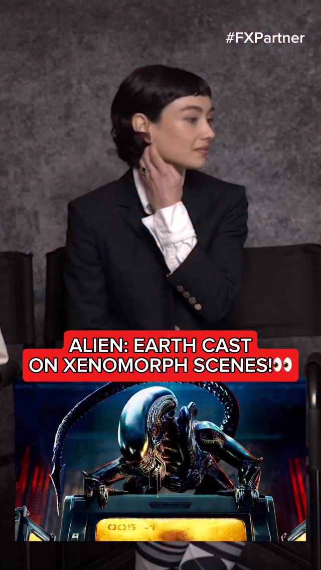 Instagram post by @therealsupes for FX Networks. Caption reads: Alien: Earth Cast on Xenomorph Scenes! 👀 Stream....