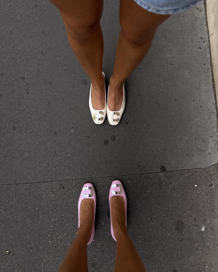Instagram post by @mathdcls for Carel Paris. Caption reads: matching shoes🤍🎀 . ad @carelparis.