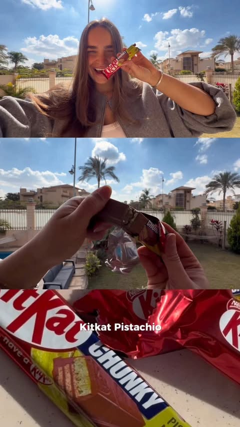 Instagram post by @nour.yasser for KitKat. Caption reads: NEW FLAVOR REVEALED ✨ @kitkategypt Pistachio....