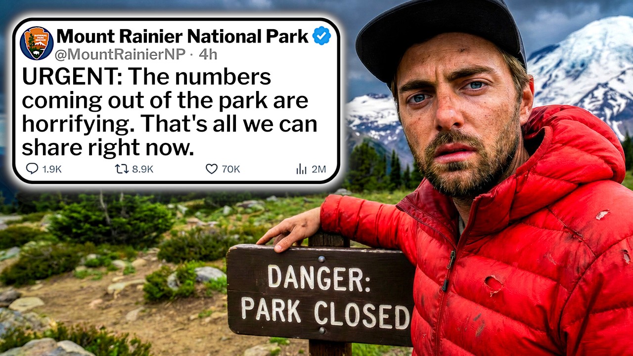 YouTube post by @KyleHatesHiking for LMNT. Caption reads: There's Officially a CRISIS at Mount Rainier....