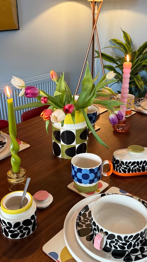 Instagram post by @bethanytrohear for Orla Kiely. Caption reads: [...] happy spring breakfast table thanks to....