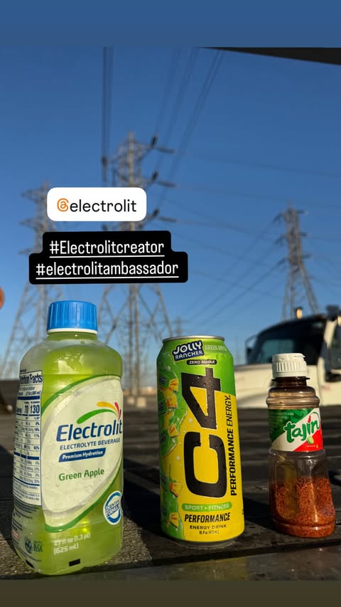 Instagram post by @tonyeeats for Electrolit. Caption reads: Blue Collar Apple Juice @electrolit....