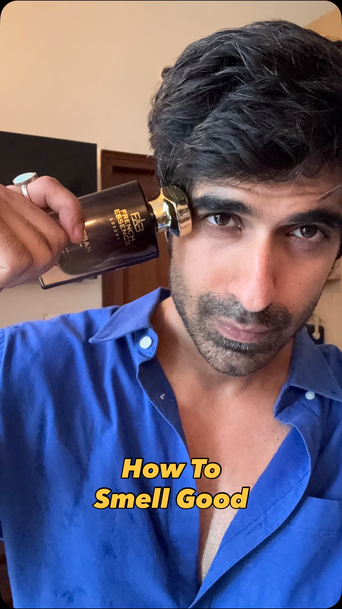 Instagram post by @keshavsadhna for French Essence. Caption reads: Smell good feel good with @the.french.essence 
#Ad....