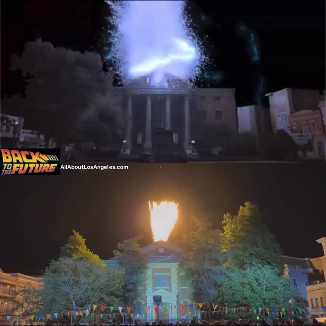 Instagram post by @backtothefuturehq for Universal Studios Hollywood. Caption reads: SAVE THE CLOCK TOWER!!!

A scene from the movie,....