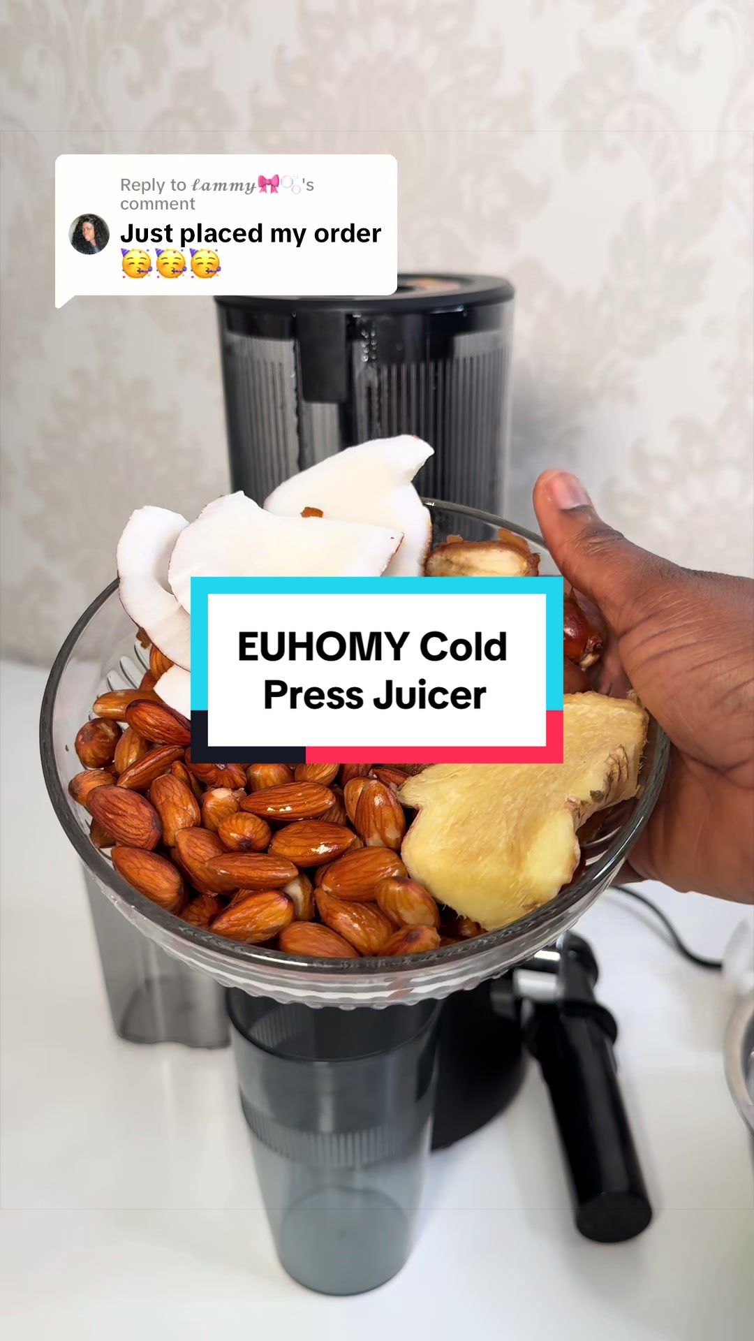 TikTok post by @ladydaroza for Euhomy. Caption reads: [...] just got SO much easier! 🍍🍏🥕🍊 The EUHOMY....