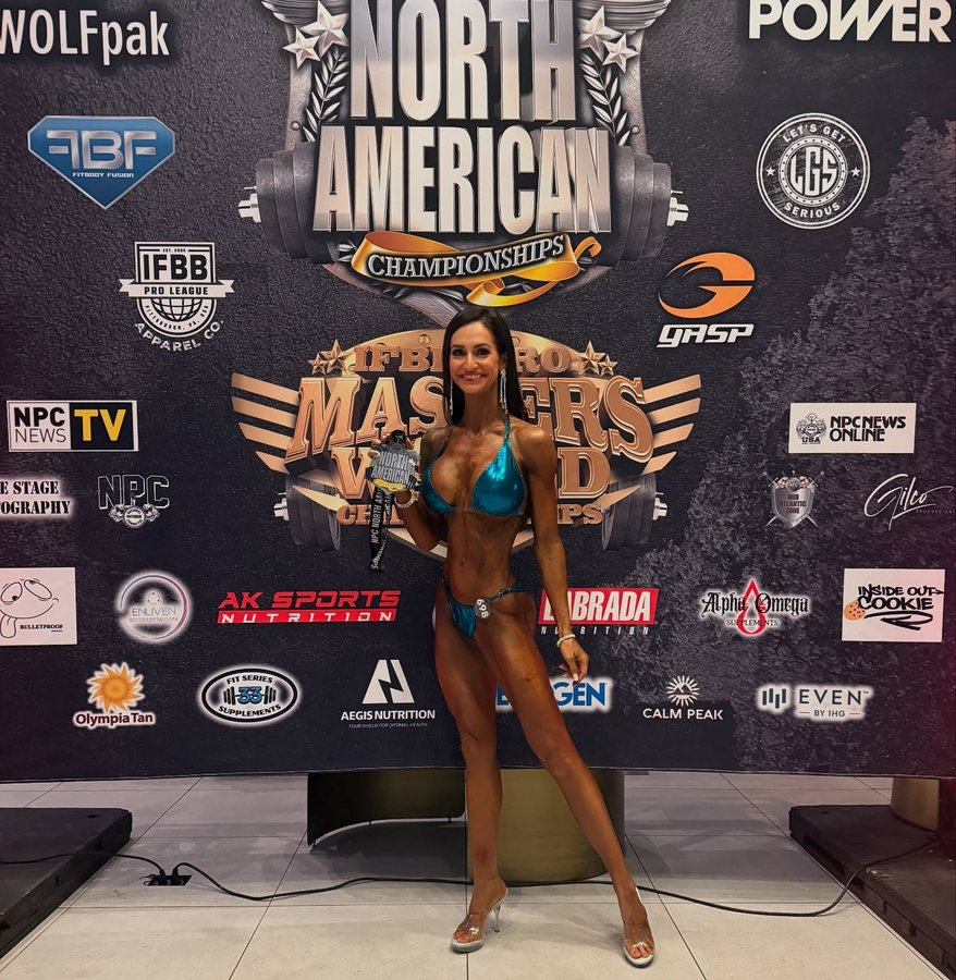 Instagram post by @drbikinibrooke for Angel Competition Bikinis. Caption reads: [...] you to my sponsors @angelcompetitionbikinis....