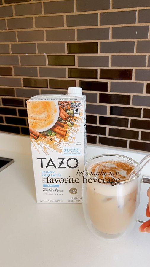 Instagram post by @sukiluser for Tazo. Caption reads: #TAZOpartner Making an iced chai latte has never....