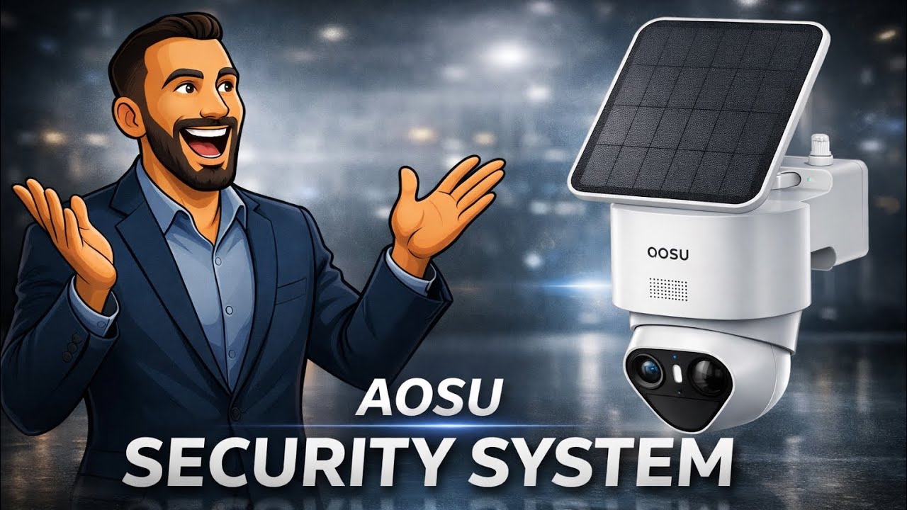 YouTube post by @911Reviews for Aosu Life. Caption reads: aosu 4K SolarCam T2 Ultra Security Camera with....