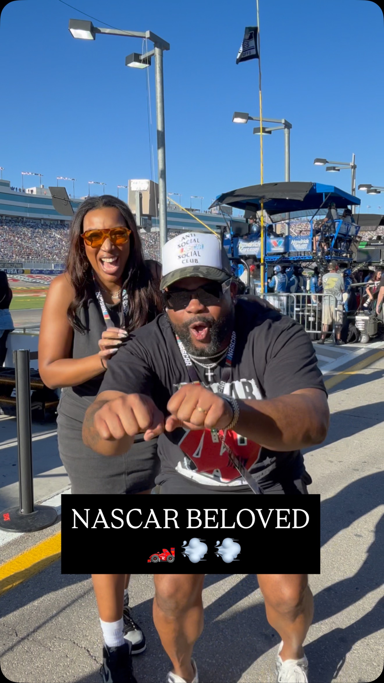 Instagram post by @beloved1906 for NASCAR. Caption reads: [...] hosted Trackside with Blavity at the @NASCAR....