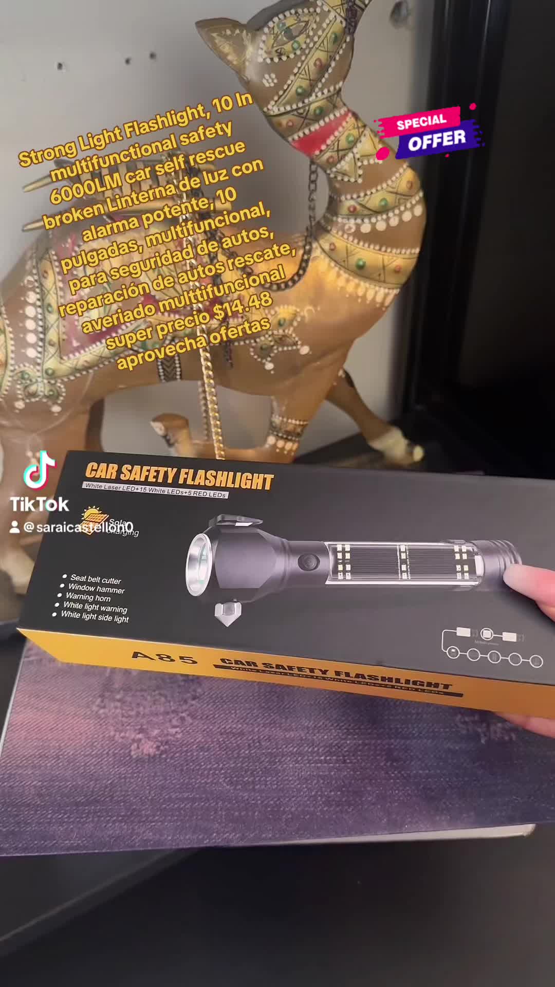 TikTok post by @saraicastellon0 for Earrck shop. Caption reads: [...] Tail Magnet, Mobile power Supply @Earrck....