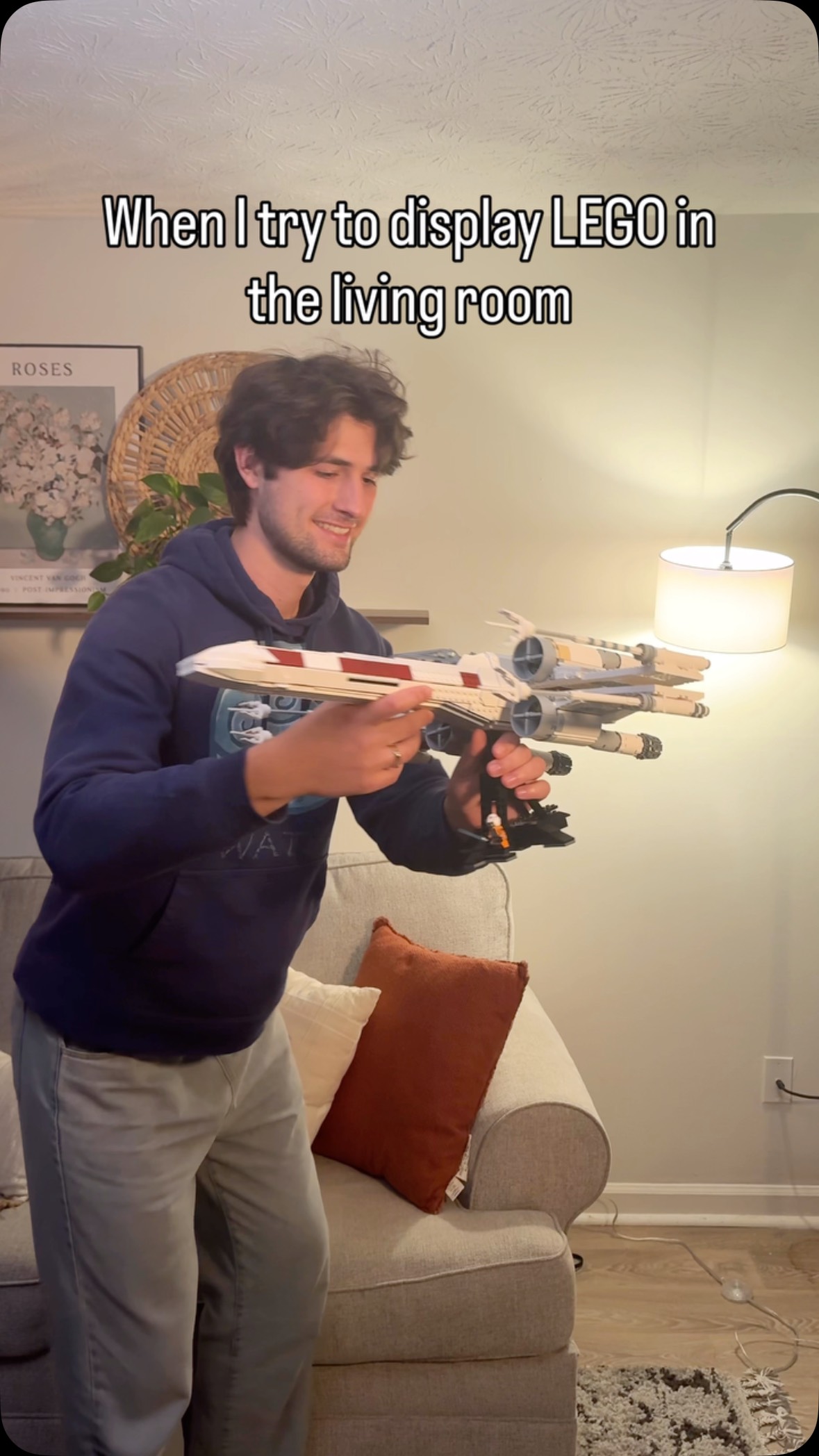 Instagram post by @jacesbricks for Star Wars. Caption reads: I guess I’ll have to put the X-wing somewhere else....