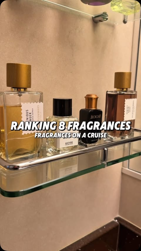Instagram post by @rishi_j7 for ELLIS BROOKLYN. Caption reads: Ranking the fragrances I brought on a cruise....