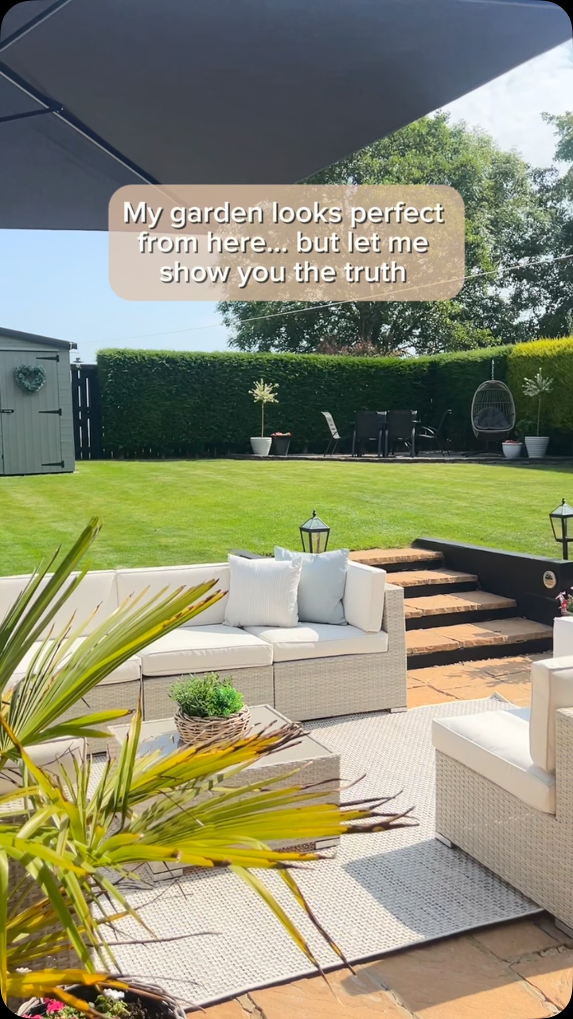 Instagram post by @jillyshumblehome for The Rugs. Caption reads: REALITY is my garden is far from perfect.  We....